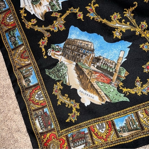 Vintage PIAZZA PIETRO St Peters Square Blue and Gold ROME Scarf Made in ITALY - Picture 7 of 13